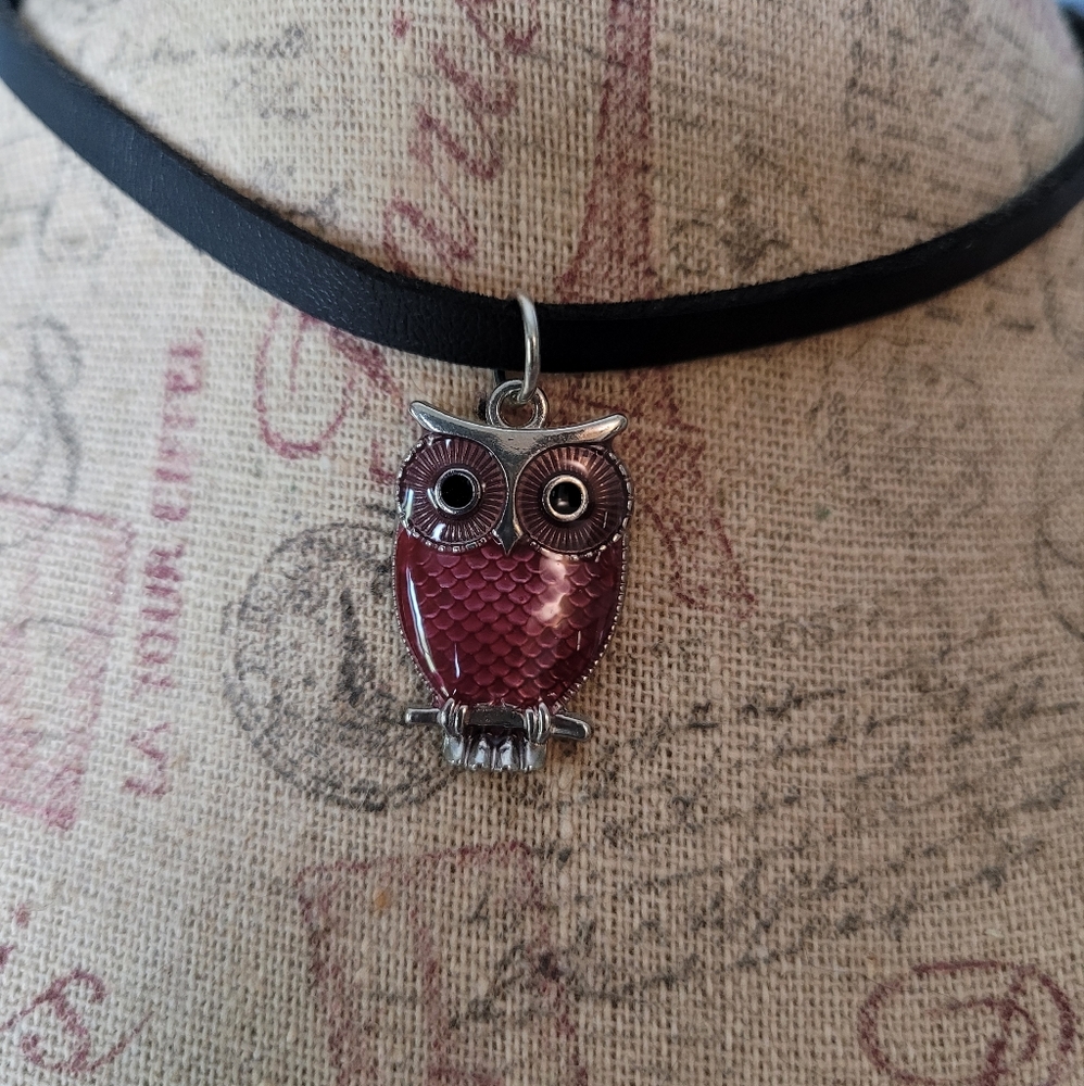 Owl choker necklace Red owl charm